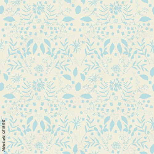 Seamless floral pattern with flowers and leaves. Modern background with hand drawn elements.
