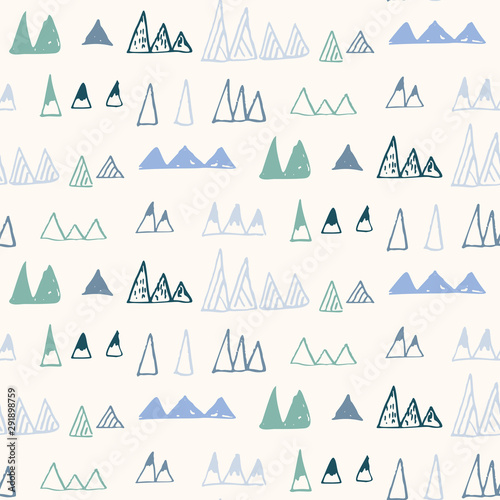 Triangles or stylized mountains. Hand drawn vector geometric seamless pattern in pastel colors.