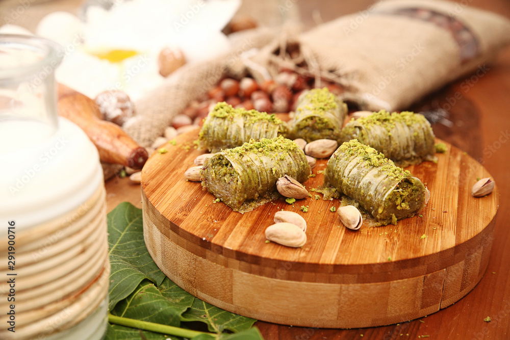 Sweet with ingredients on the wooden table Sweet with ingredients on the wooden table