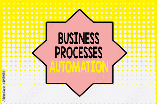 Writing note showing Business Processes Automation. Business concept for performed to achieve digital transformation Vanishing dots middle background design. Gradient Pattern. Futuristic
