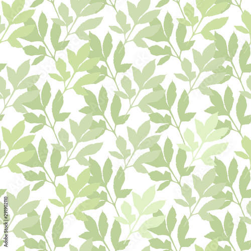 Organic nature monochrome vector seamless pattern. Hand drawn abstract silhouettes of green leaves on white background. Softness template for design, textile, wallpaper, wrapping, ceramics.