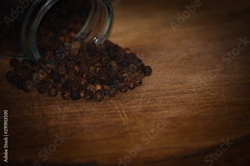 macro view of black pepper from below