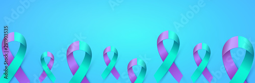 3d Purple Blue ribbon card to Suicide Prevention Awareness Month. Double colour Ribbon poster.