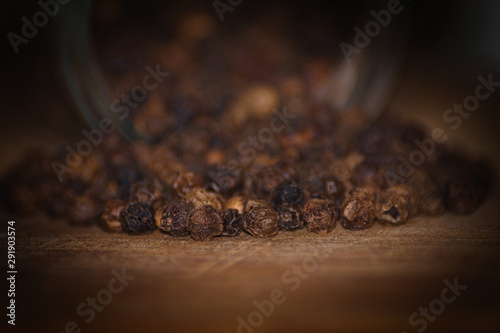 macro view of black pepper from below