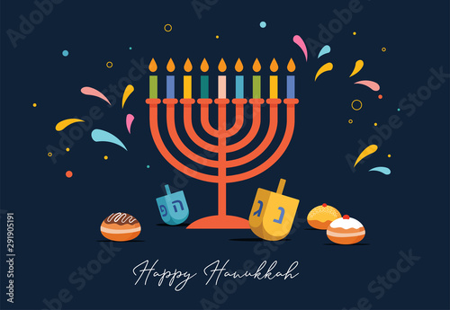 Happy Hanukkah, Jewish Festival of Lights background for greeting card, invitation, banner 