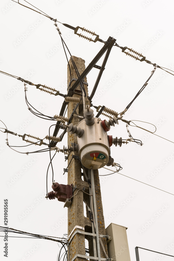 outdoor power transformer step down to mains 240v switched to on position