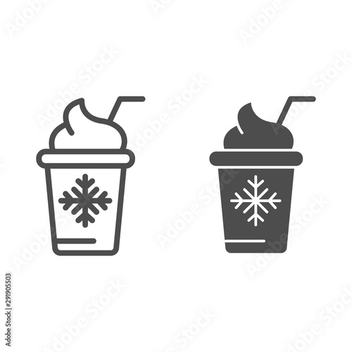 Ice cream in paper cup line and glyph icon. Frozen yogurt vector illustration isolated on white. Dessert outline style design, designed for web and app. Eps 10.