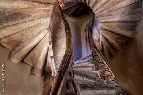 Double spiral stone staircase at Graz Castle, Graz, Austria