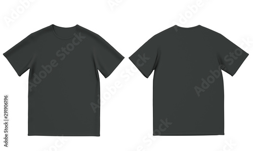 Mockup black men's t-shirt isolated on white background. Front and back view. 3d rendering