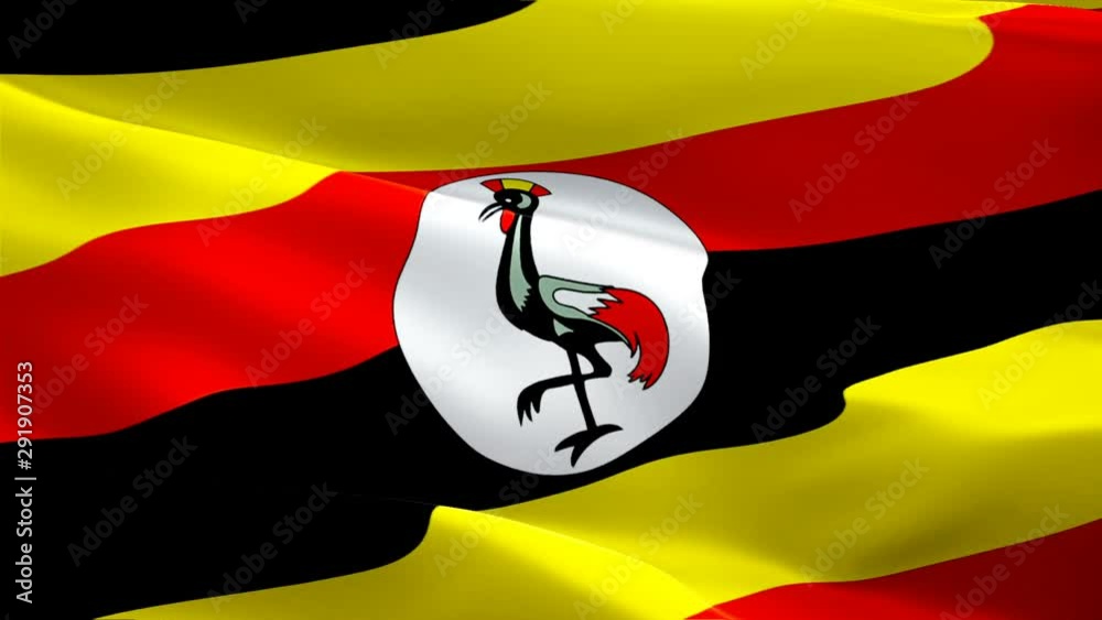 Uganda flag Motion Loop video waving in wind. Realistic Swahili Flag background. Uganda Flag Looping Closeup 1080p Full HD 1920X1080 footage. Uganda African country flags footage video for film,news