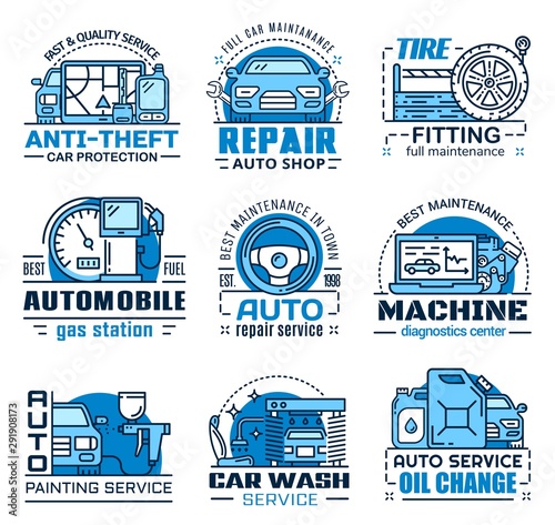 Vehicle repair and maintenance service icons