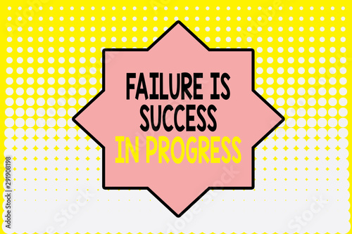 Writing note showing Failure Is Success In Progress. Business concept for You have to make mistakes for improvement Vanishing dots middle background design. Gradient Pattern. Futuristic