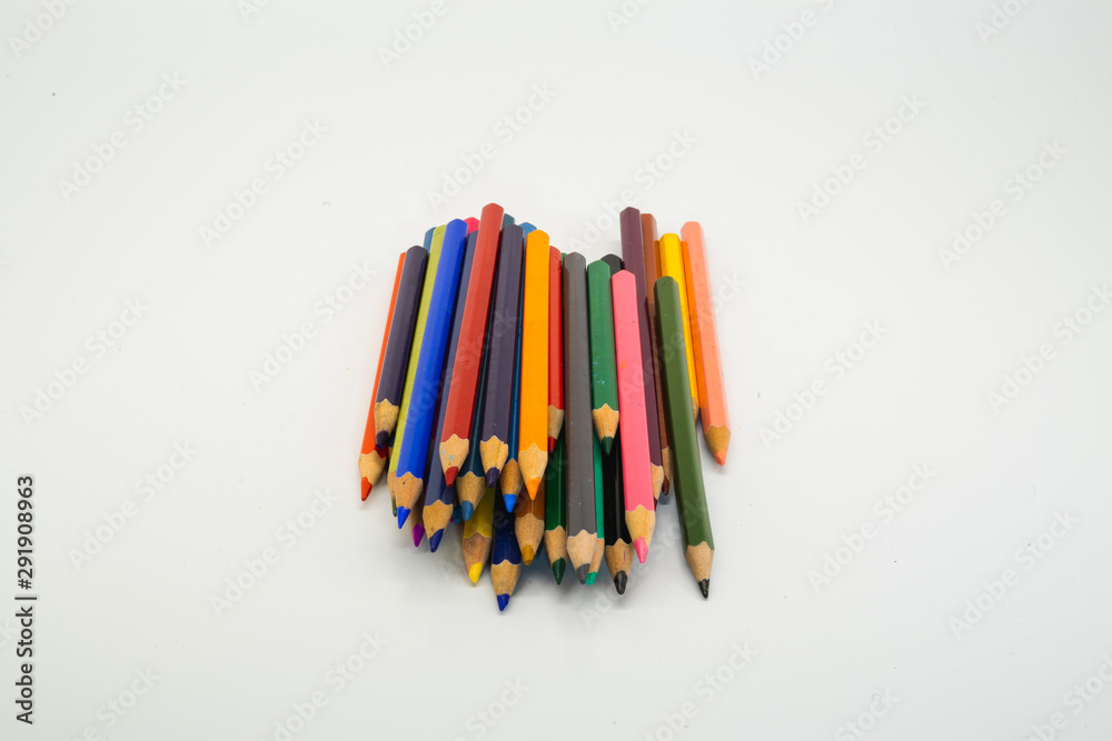 Color pencils isolated on white background.Close up. Color pencils isolated on white background.Close up.