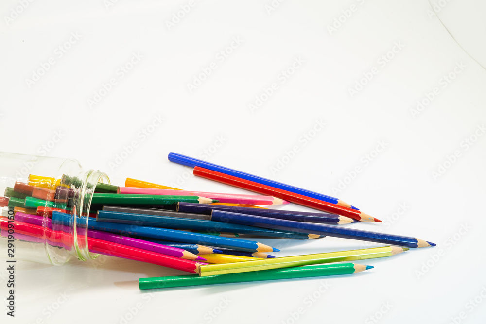 Collection of colored pencils in a jar. Collection of colored pencils in a jar.