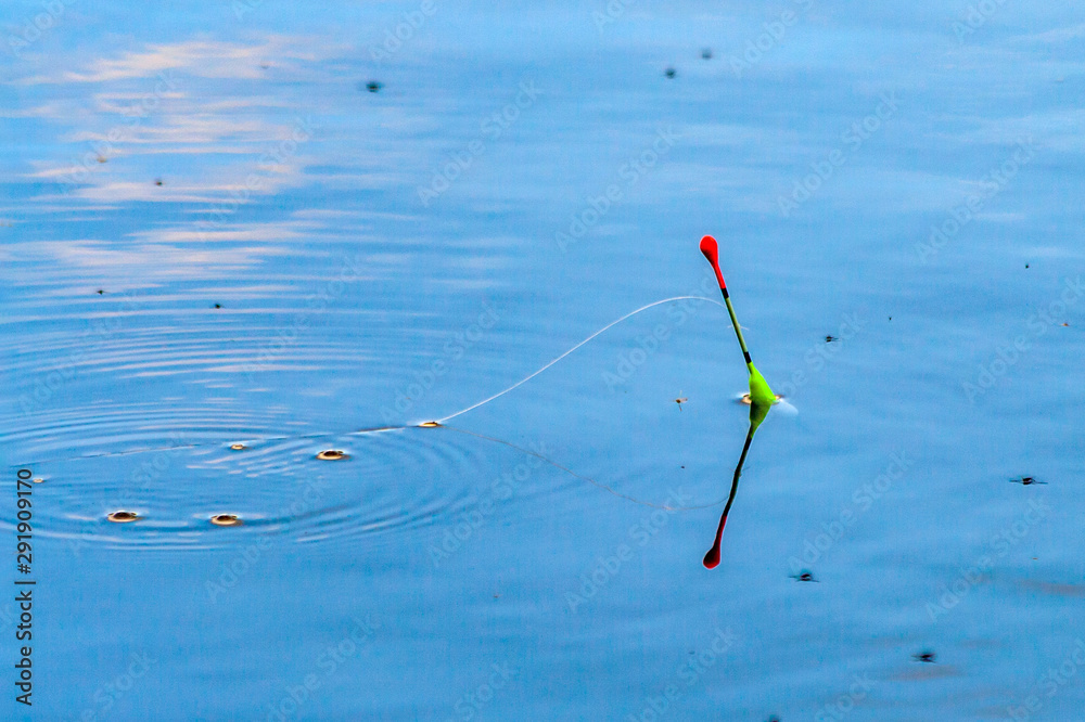 Fishing float on the water surface. Stock Photo