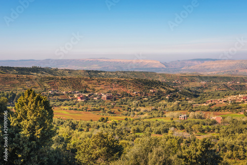 View over villages of Tizi N'Tichka pass in the Atlas mountains, Morocco