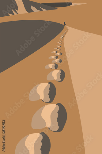 The Traveler on the desert  location illustration vector .