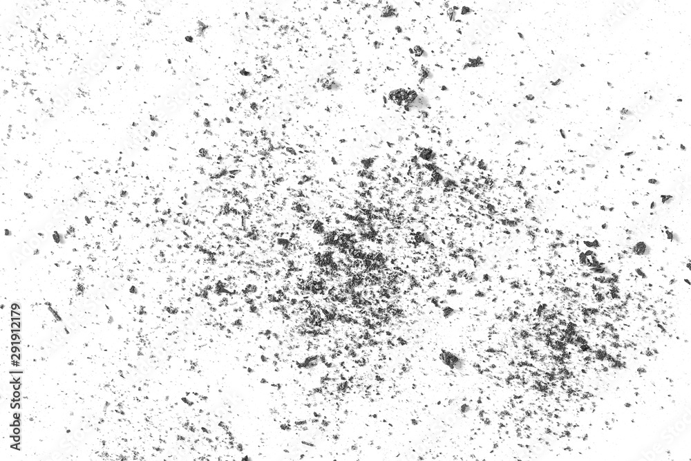 Ash pile isolated on white background, texture, top view Ash pile isolated on white background, texture, top view