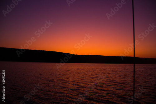 colorful sunset with cable on the yacht, relax concept, free space background