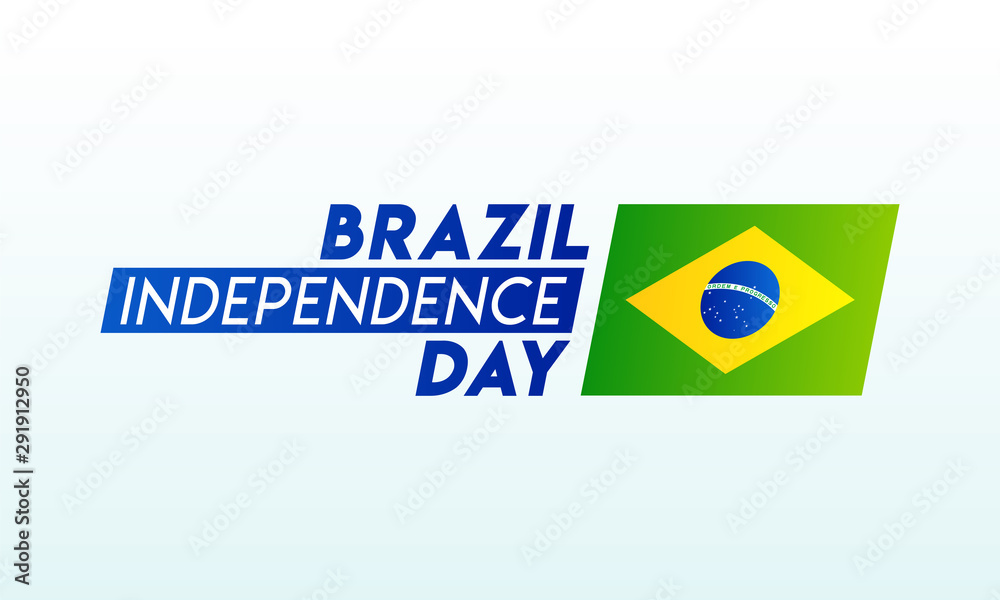 Typography of Brazil Independence Day with brazil flag sticker on white background. Can be used as banner or poster design.