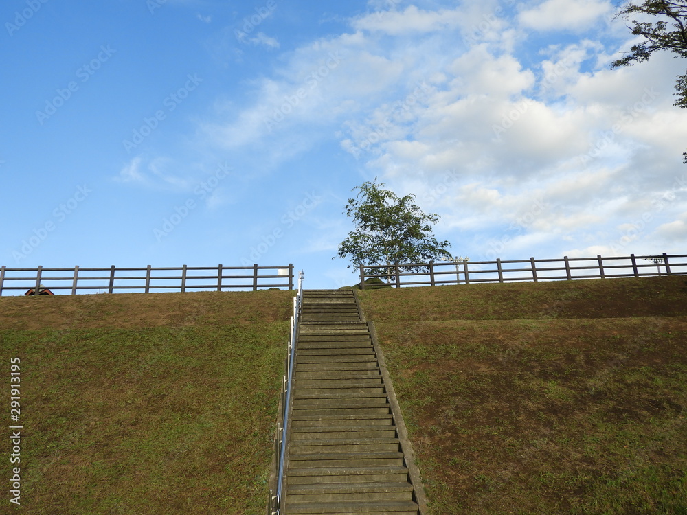 公園の階段と青空