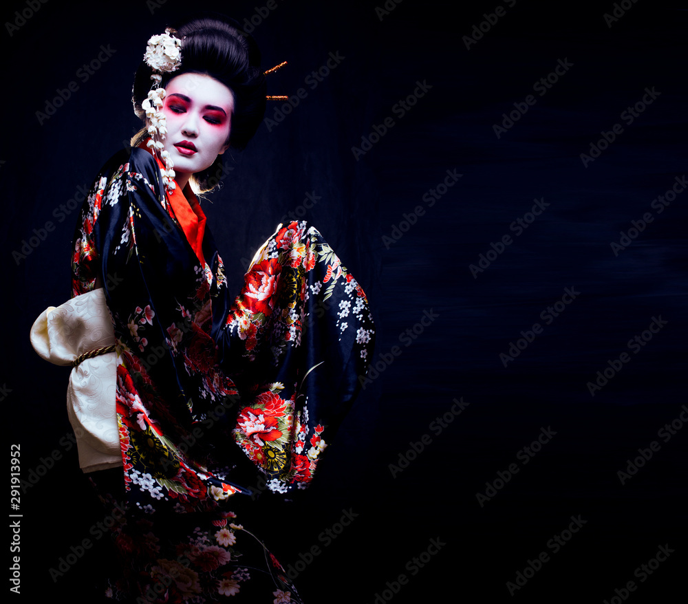 geisha in kimono on black geisha in kimono on black