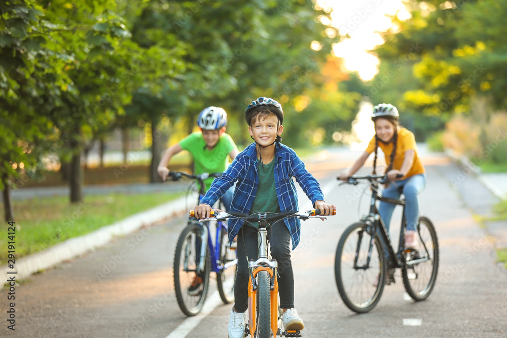 Fototapeta premium Cute children riding bicycles outdoors