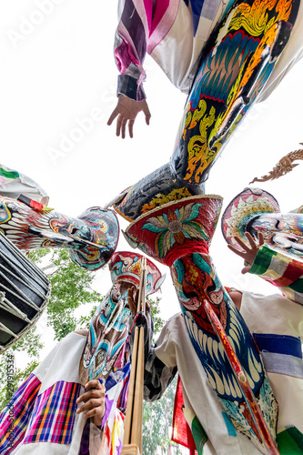 ghost festival thailand.The Phi Ta Khon annual festival beautiful parade. People dress in spirit,wear ghost mask costume colorful, sing and dance at LOEI province. celebration, Travel and Asia concept