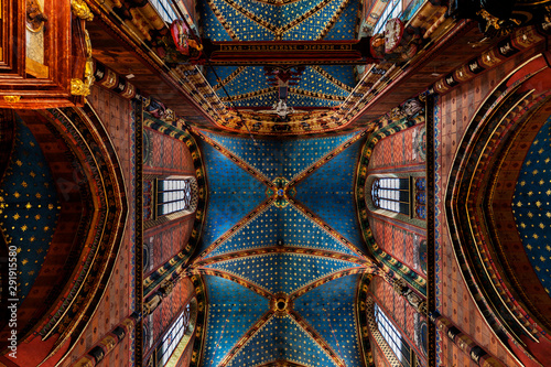 Vaulted ceiling with stars of the St Mary's Basilica Krakow Poland photo
