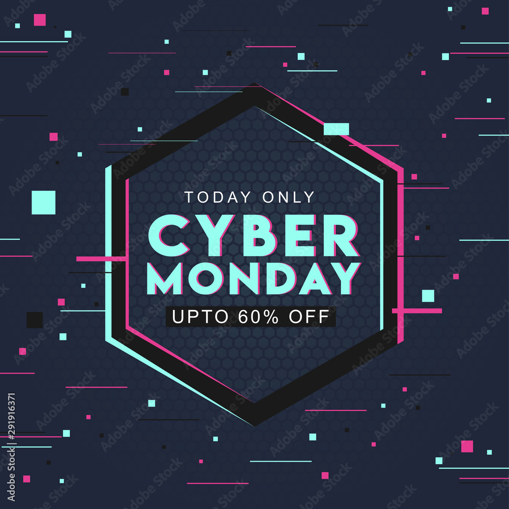Φωτογραφία Typography of Cyber Monday with 60% discount offer on abstract hexagon pattern background can be used as poster design