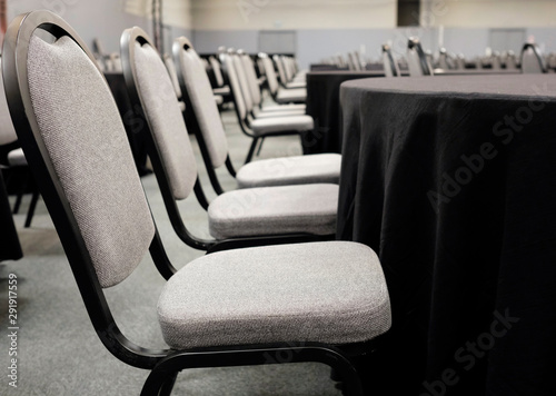Rows of empty rooms in a big conference room
