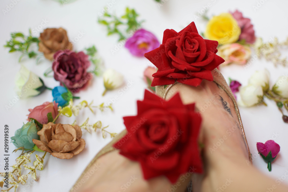 Red roses on the foral background. Red roses on the foral background.