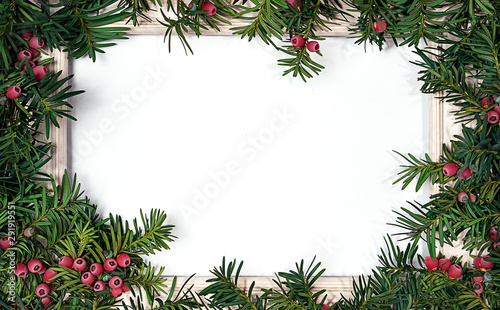 Christmas tree branches and frame for note.