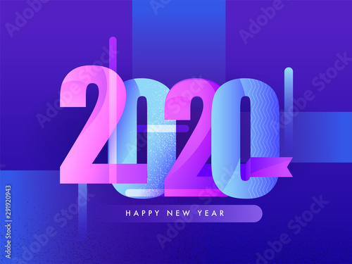 Stylish text 2020 Happy New Year on blue background. Can be used as greeting card design.