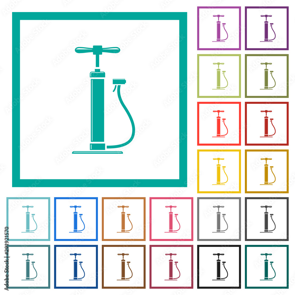 Air pump with gloss flat color icons with quadrant frames Air pump with gloss flat color icons with quadrant frames