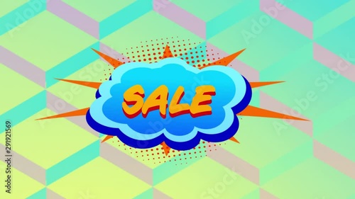 SaleÂ graphicÂ in turquoise cloud on pattern background photo