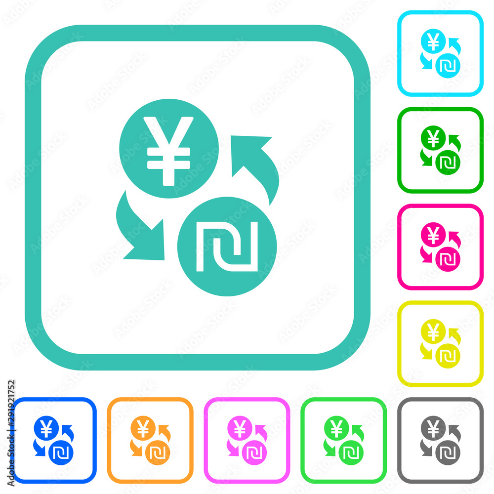 Yen new Shekel money exchange vivid colored flat icons Yen new Shekel money exchange vivid colored flat icons