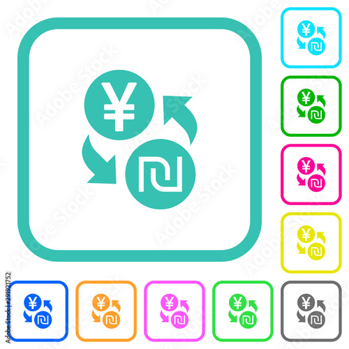 Yen new Shekel money exchange vivid colored flat icons