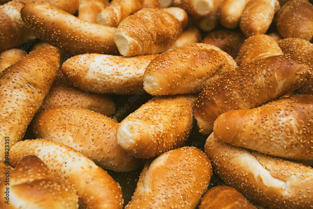 Fresh baked bread at the market closeup. Food background concept Fresh baked bread at the market closeup. Food background concept