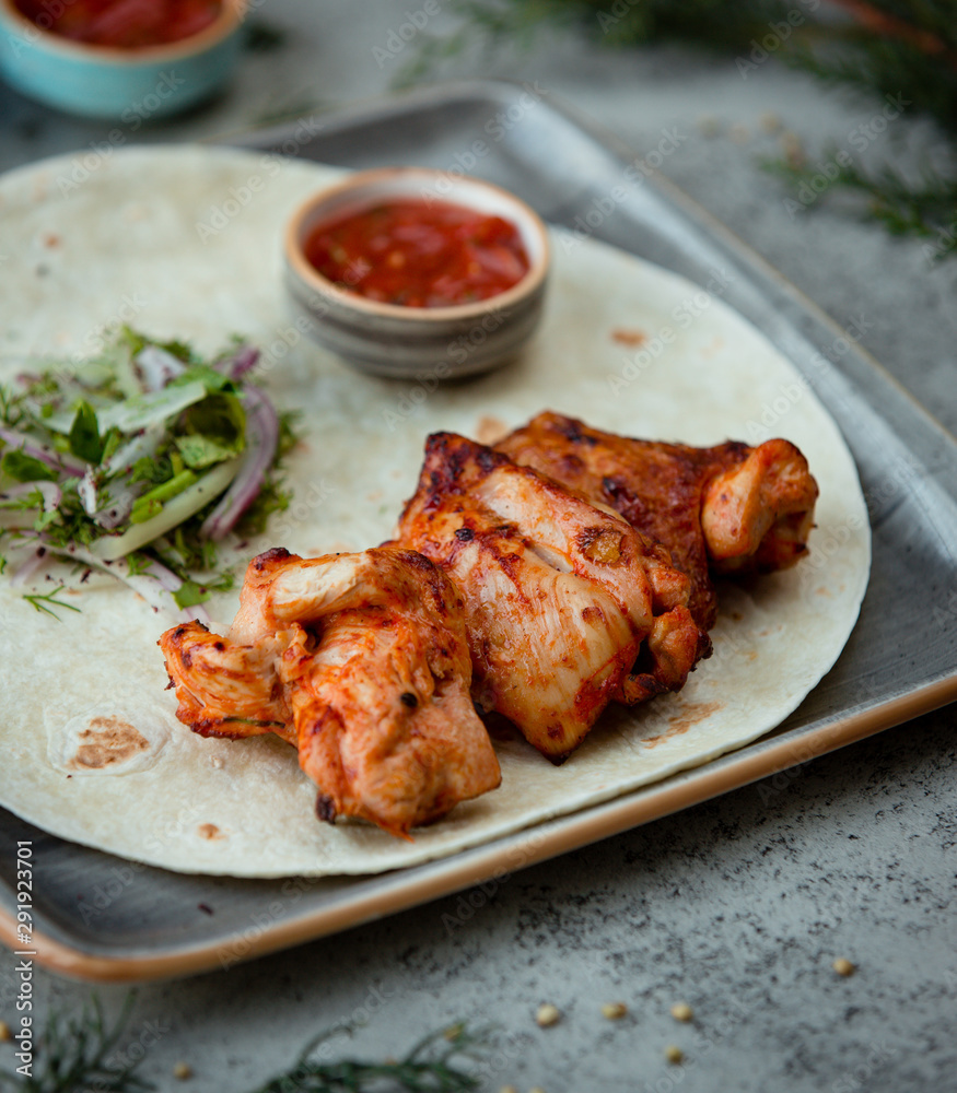 Chicken kebab with onions and greens Chicken kebab with onions and greens