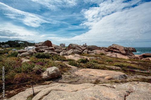 Bretonic Coast and Beach with Granite Rocks at the Cote de Granit Rose - Pink Granite Coast