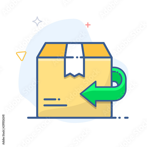 Return policy  sign. Exchange of goods line icon. Return arrow and delivery box illustration. photo