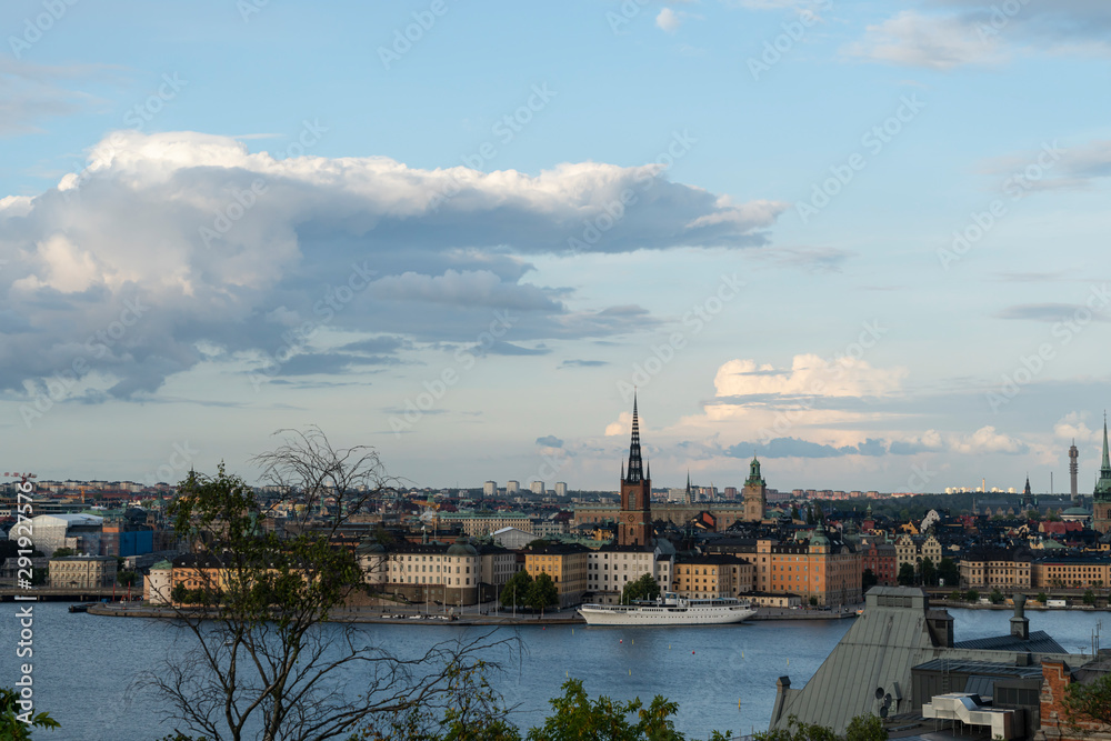 A panoramic view of Stockholm at sunset
