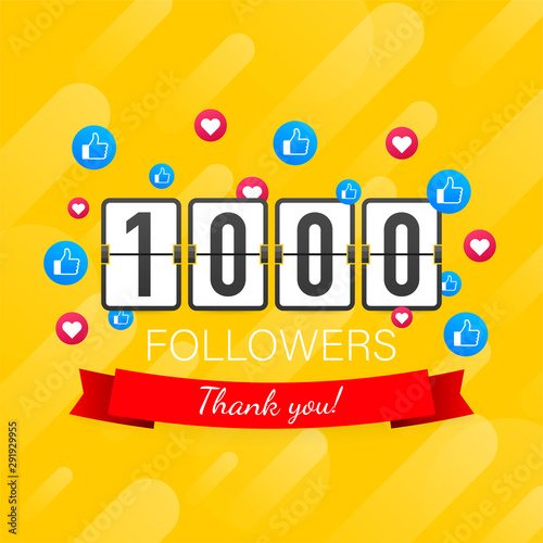 Vector thanks design template for network friends and followers. Thank you 1000 followers card. Image for Social Networks.