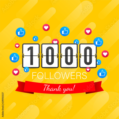 1000 followers, Thank You, social sites post. Thank you followers congratulation card. Vector stock illustration photo
