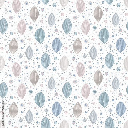 Seamless soft tones leaf autumn pattern doodle.