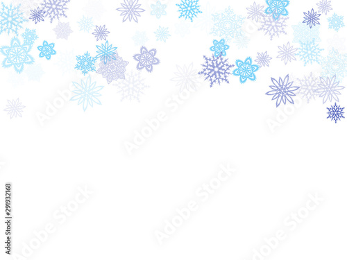 Blue paper snowflakes flying vector winter background.