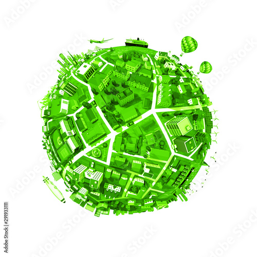Photography Round city ecology and white background by 3d rendering