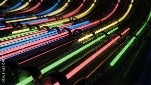 Abstract VJ neon lines running through pipes