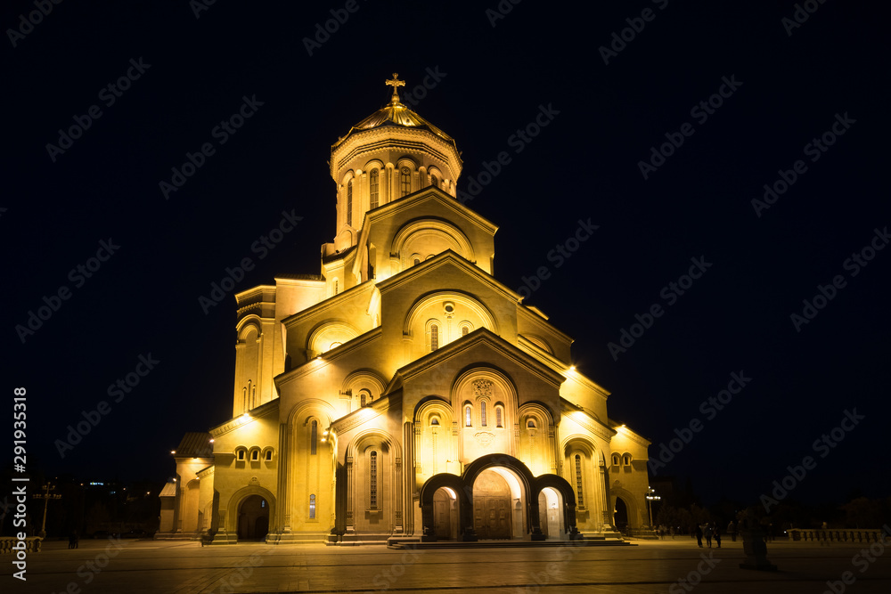 Night view of Tbilisi Cathedral Tsminda Sameba